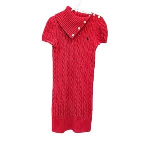 Ralph Lauren Girls Cable Knit Sweater Dress Red Size M/8/10 Short Sleeve Holiday